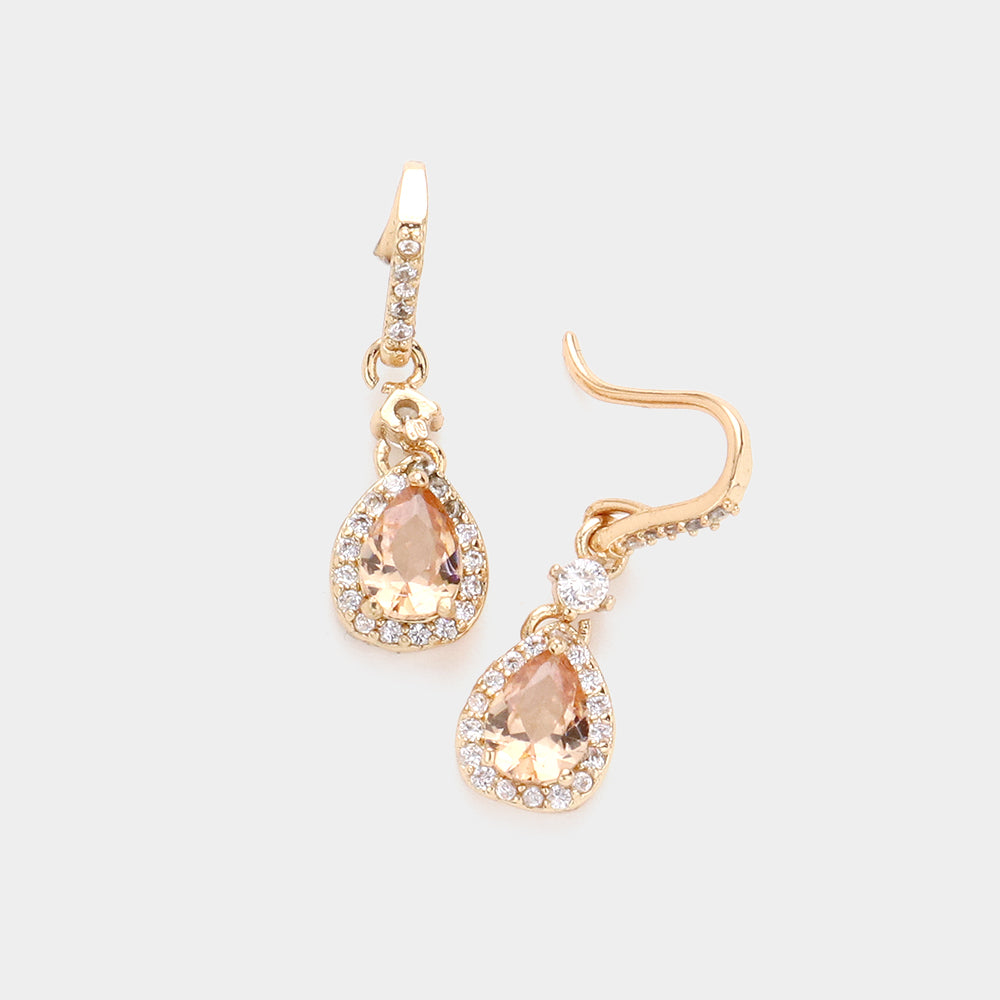 Small Light Peach Crystal Teardrop Dangle Pageant Earrings | Earrings for Little Girls