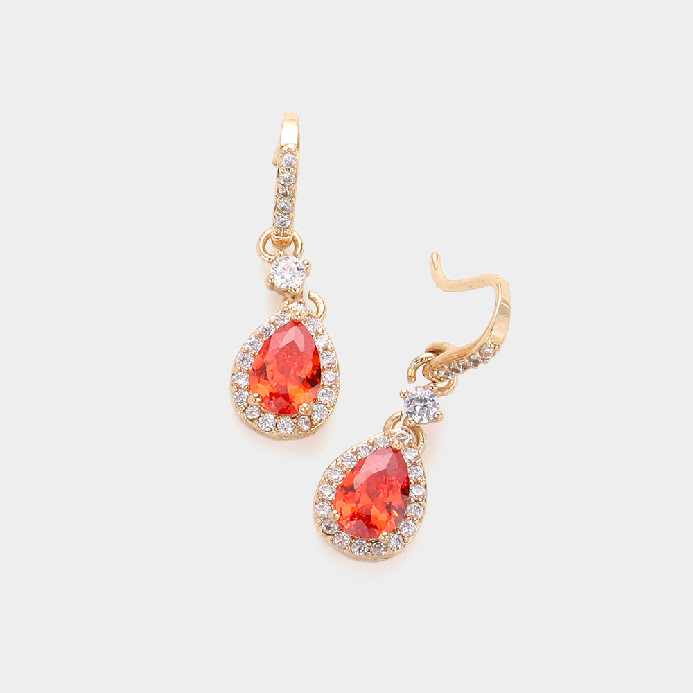 Small Orange Crystal Teardrop Dangle Pageant Earrings | Earrings for Little Girls