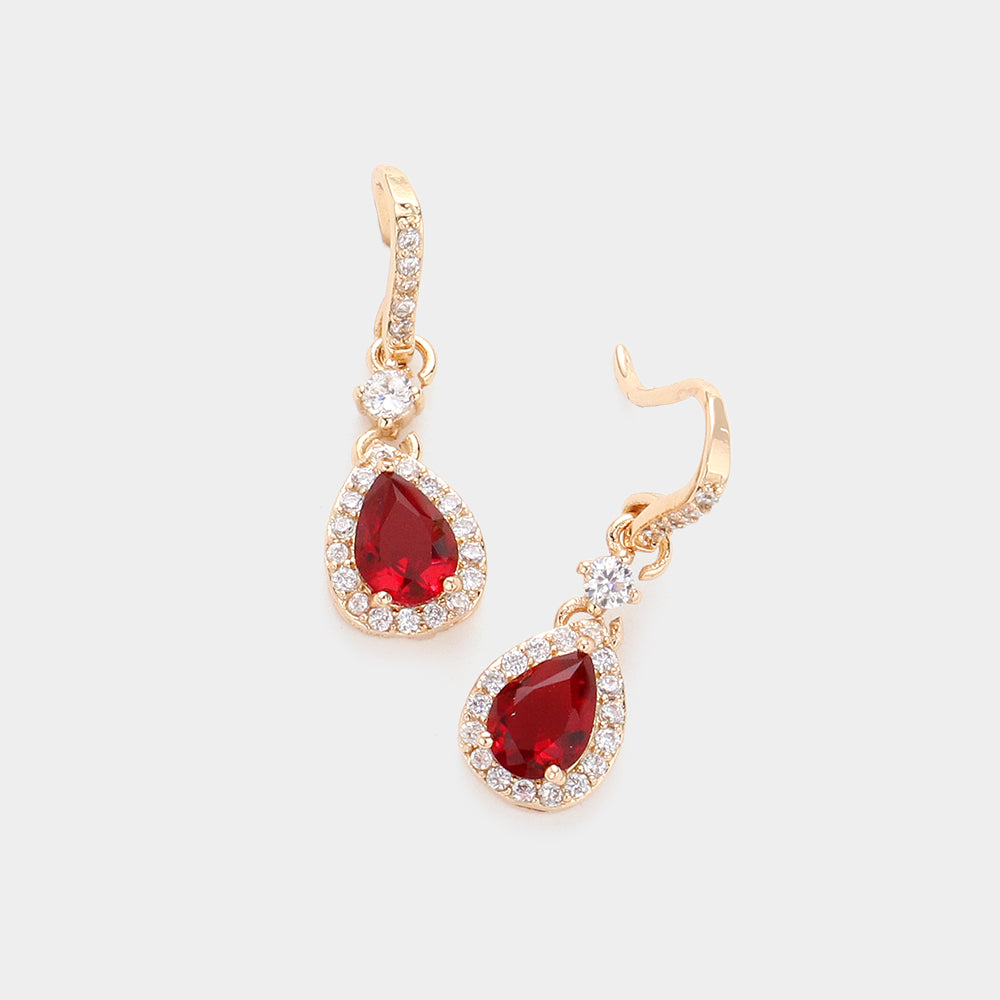 Small Red Crystal Teardrop Dangle Pageant Earrings | Earrings for Little Girls 