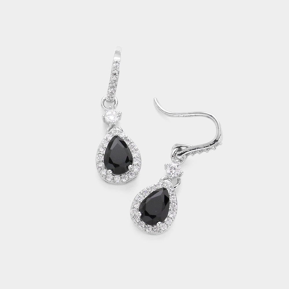 Small Black Crystal Teardrop Dangle Pageant Earrings | Earrings for Little Girls