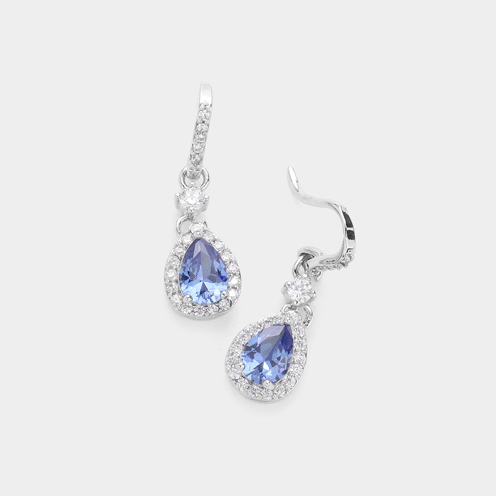 Small Sapphire Crystal Teardrop Dangle Pageant Earrings  | Earrings for Little Girls