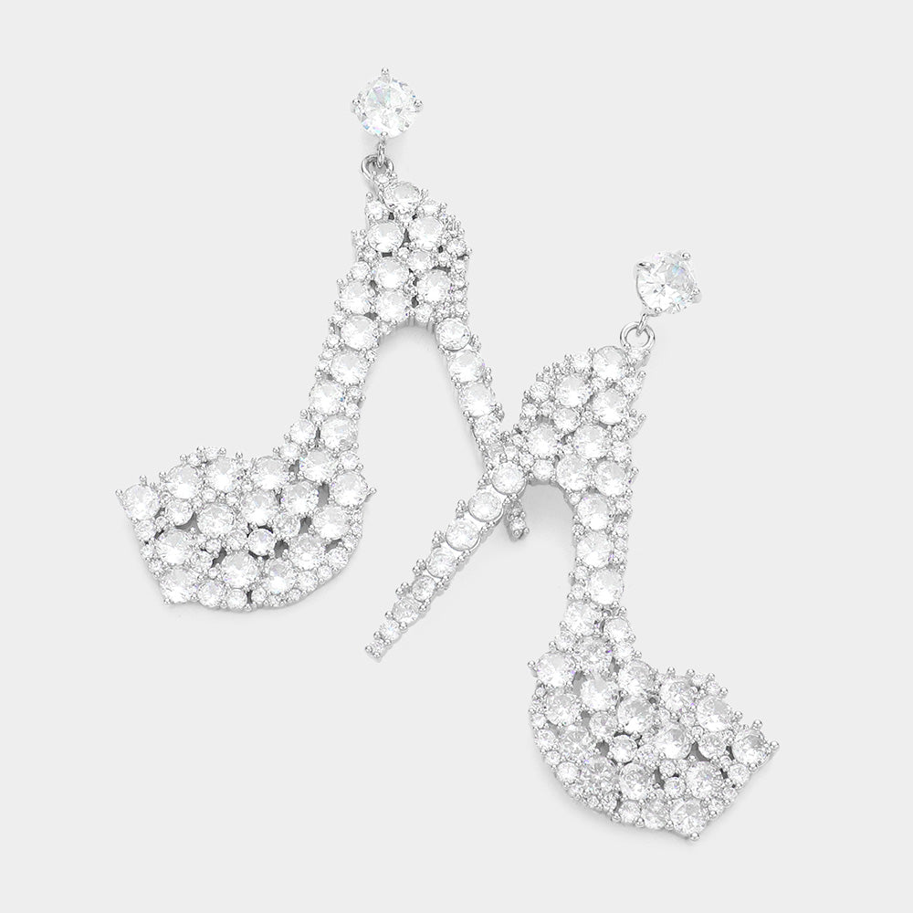 Crystal Stiletto Heel Dangle Pageant Earrings on Silver | Pageant Jewelry