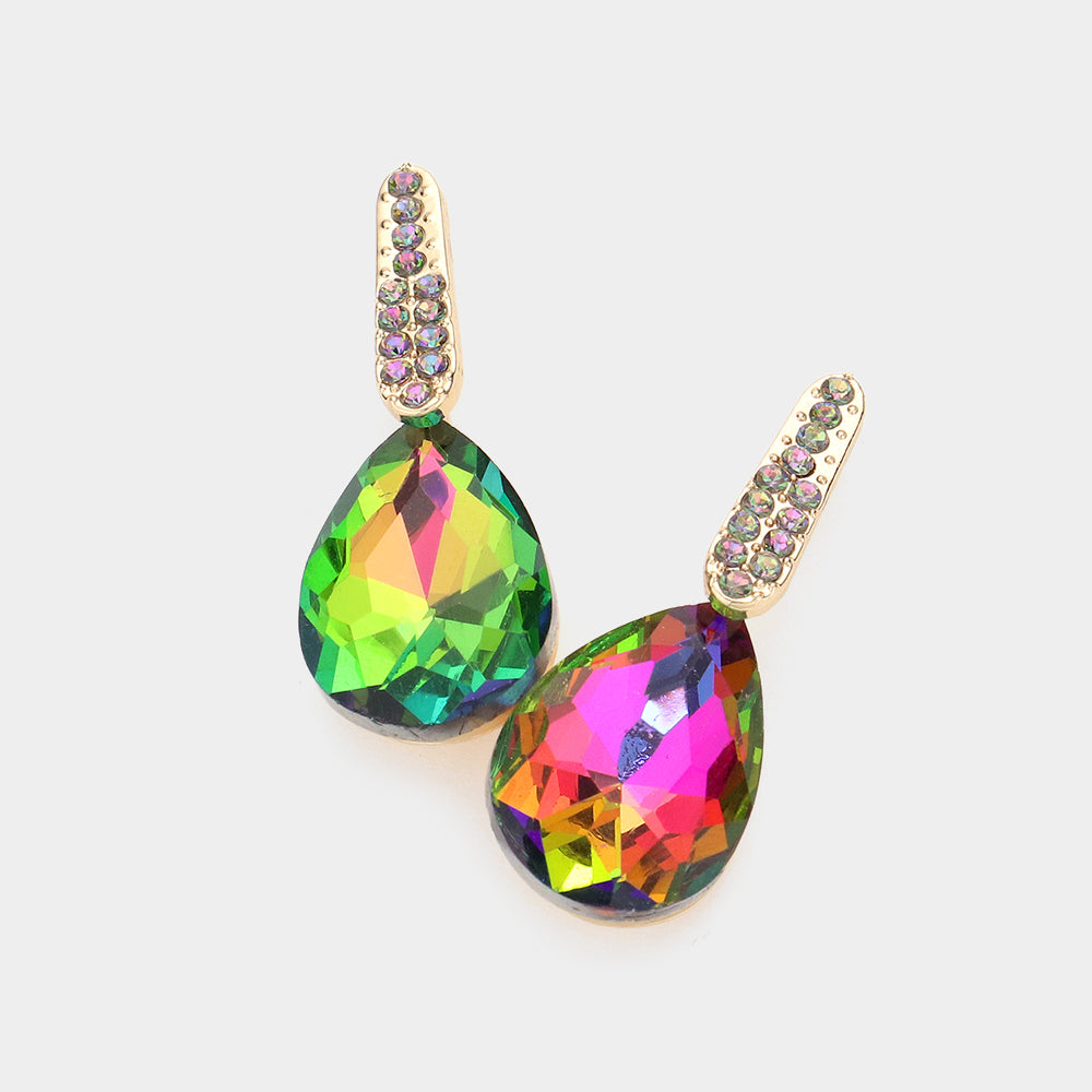 Small Multi-Color Teardrop and Rhinestone Dangle Pageant Earrings | Interview Earrings