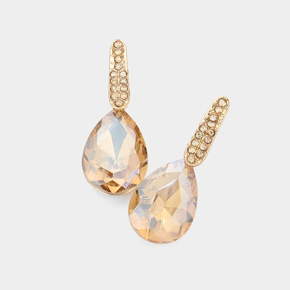 Small Gold Teardrop and Rhinestone Dangle Pageant Earrings | Interview Earrings