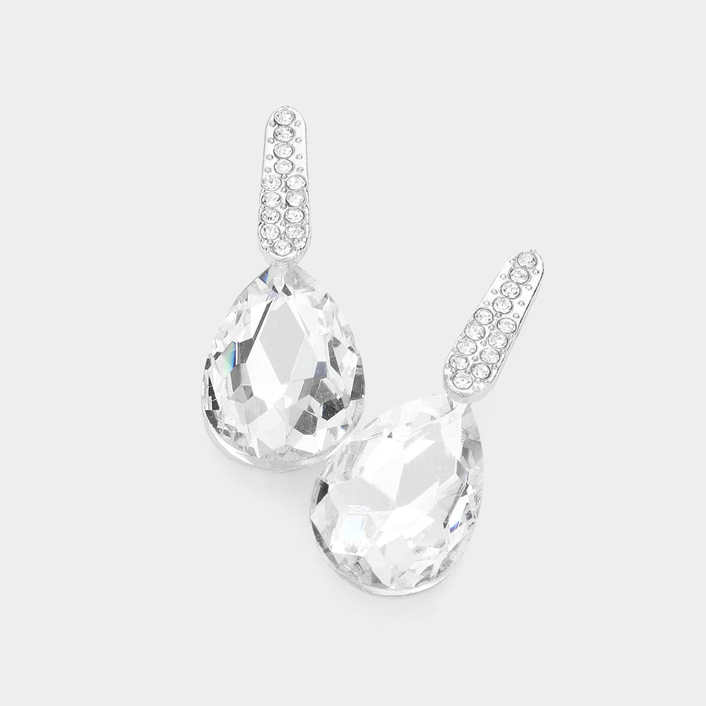 Small Clear Teardrop and Rhinestone Dangle Pageant Earrings  | Interview Earrings