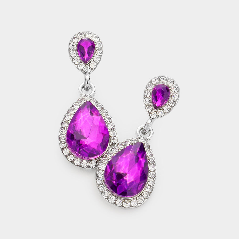 Small Purple Crystal Double Teardrop Earrings 