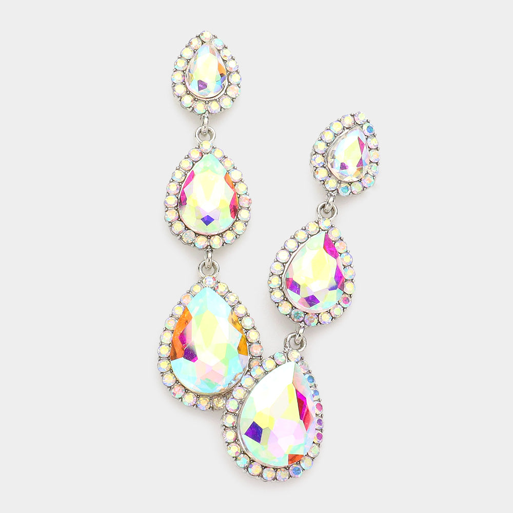 AB Triple Teardrop Pageant Earrings  | Prom Earrings | Evening Earrings