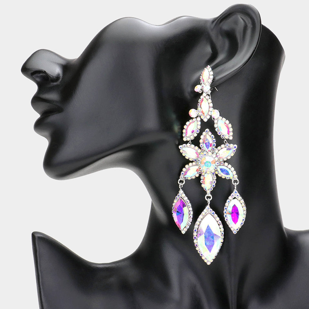 AB Flower Triple Marquise Stone Chandelier Evening Earrings  | Statement Earrings