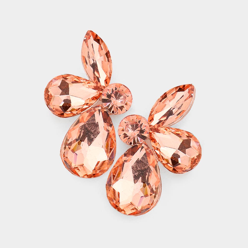 Peach Teardrop and Marquise Stone Pageant Earrings on Rose Gold | Interview Earrings
