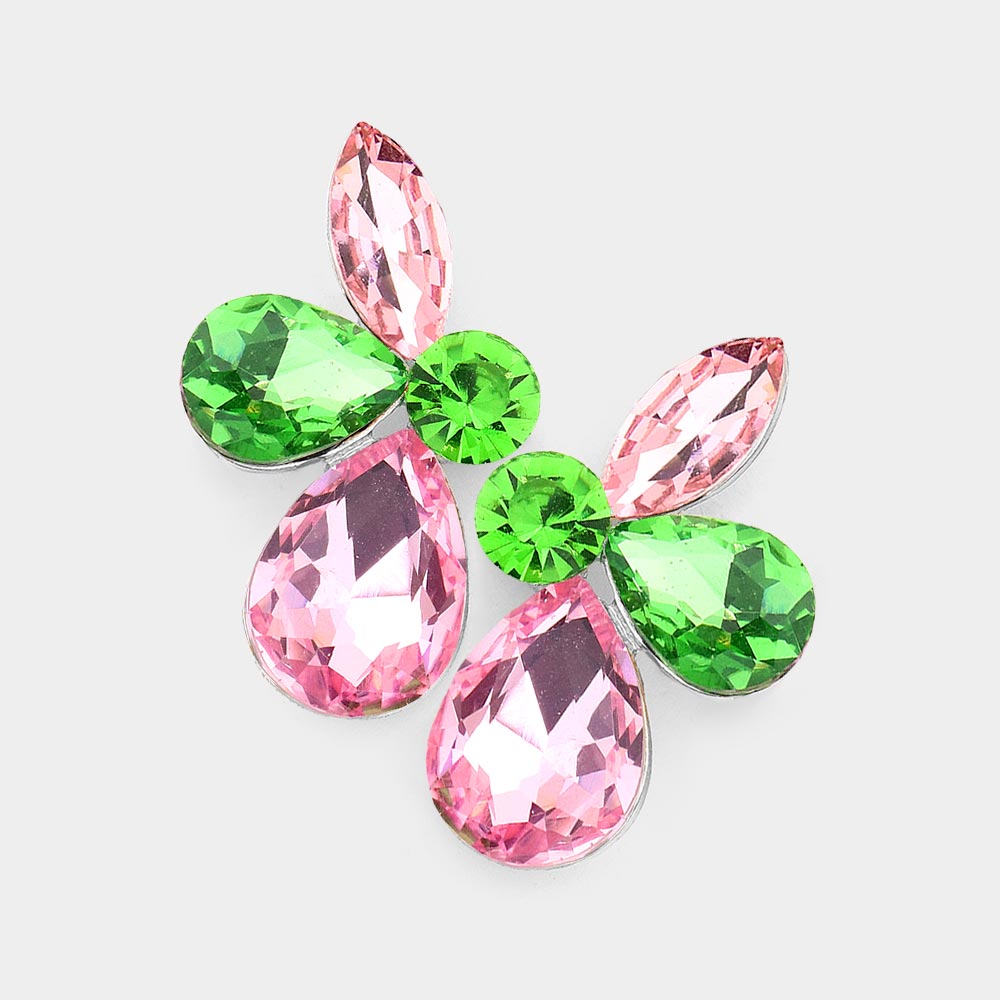 Pink & Green Teardrop and Marquise Stone Pageant Earrings  | Interview Earrings