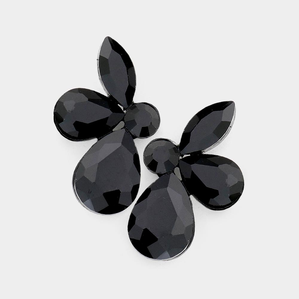 Black Teardrop and Marquise Stone Pageant Earrings  | Interview Earrings