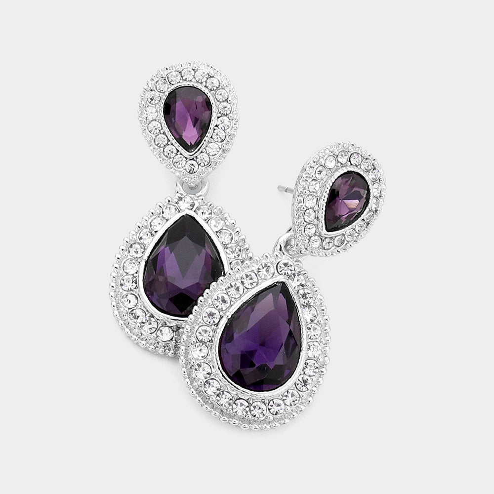 Small Purple Teardrop Crystal Rhinestone Earrings  | 595040
