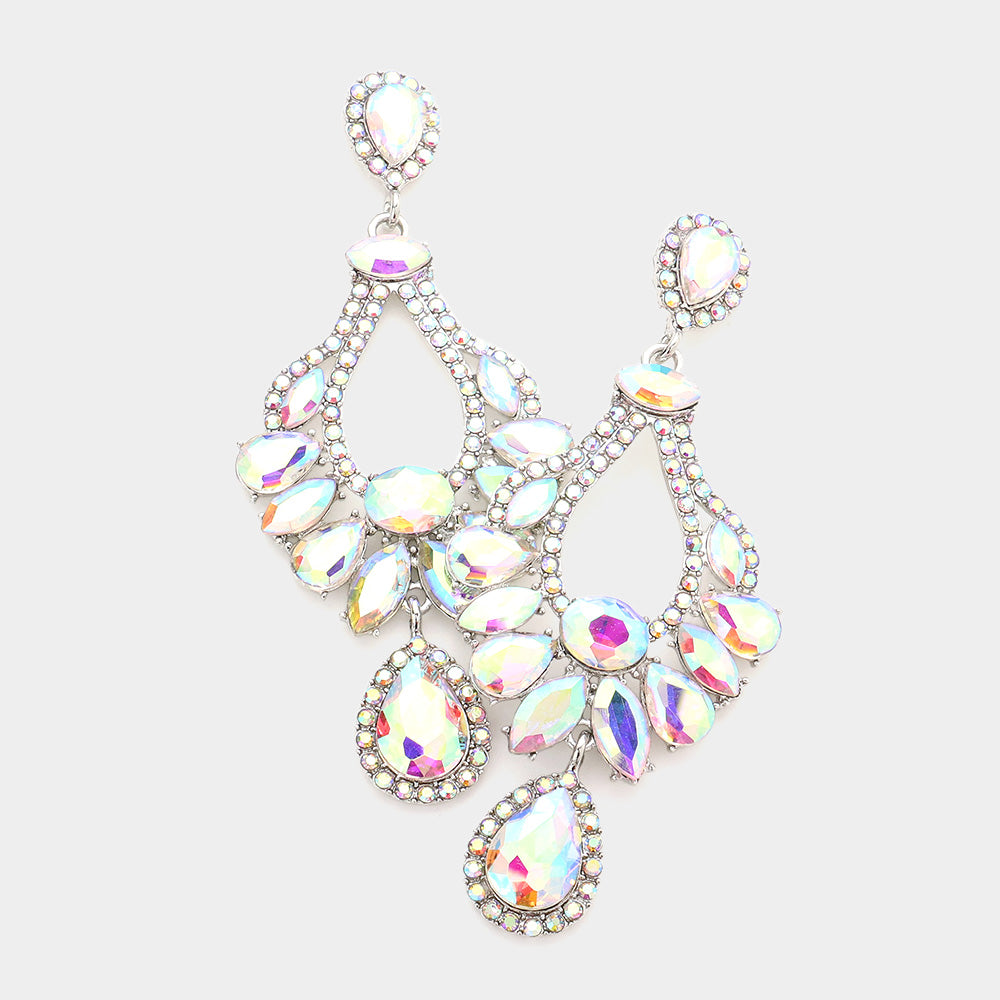 Multi Stone AB Crystal Chandelier Pageant Earrings | Prom Earrings