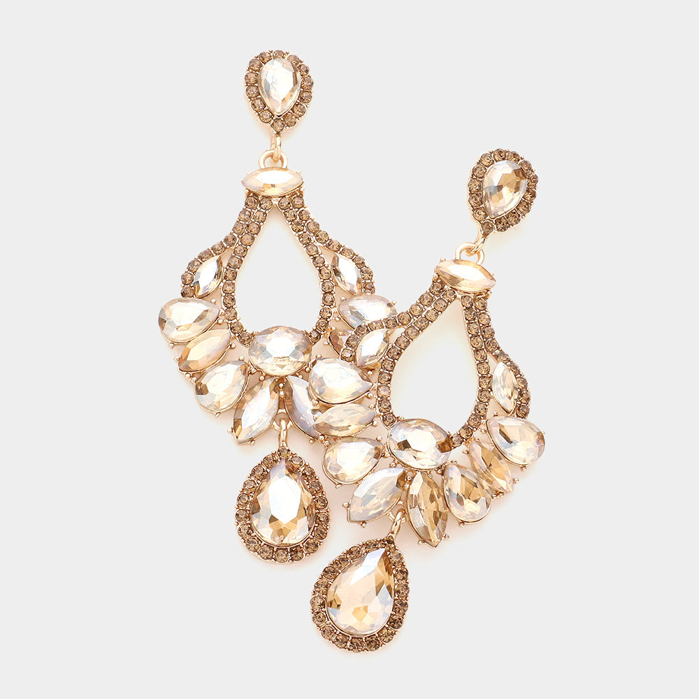 Multi Stone Light Topaz Crystal Chandelier Pageant Earrings  | Prom Earrings