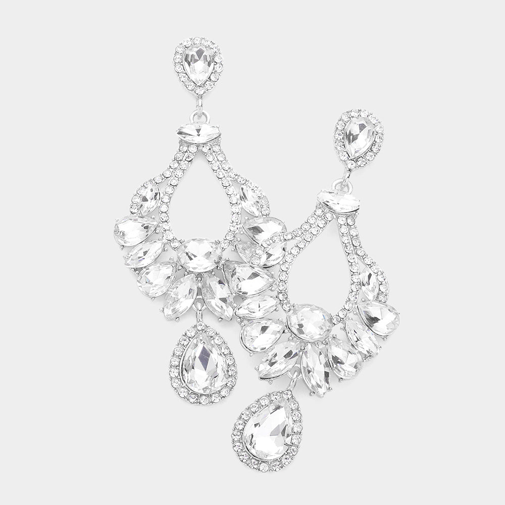 Multi Stone Clear Crystal Chandelier Pageant Earrings  | Prom Earrings