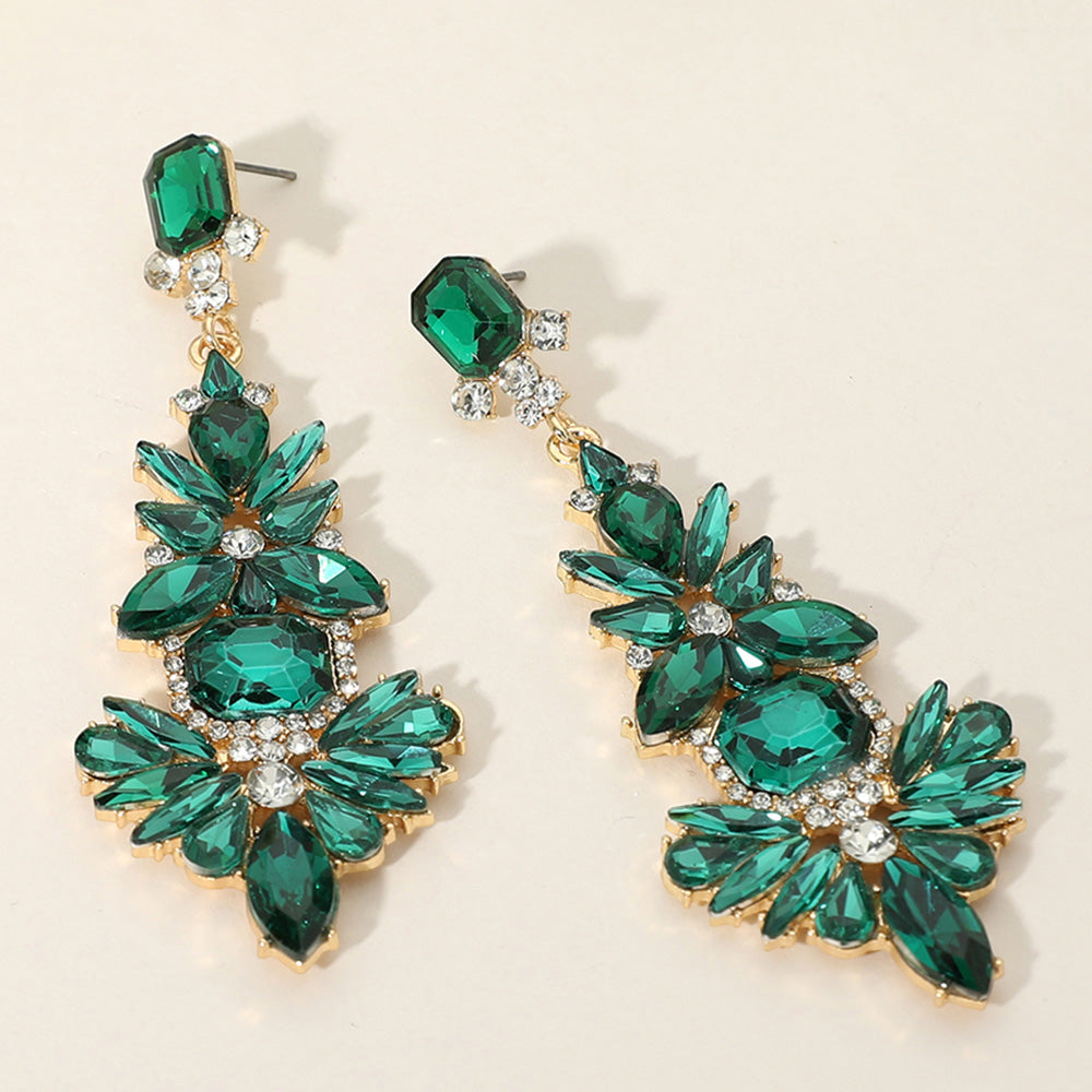 Emerald Mixed Stone Embellished Pageant Chandelier Earrings | Green Prom Earrings