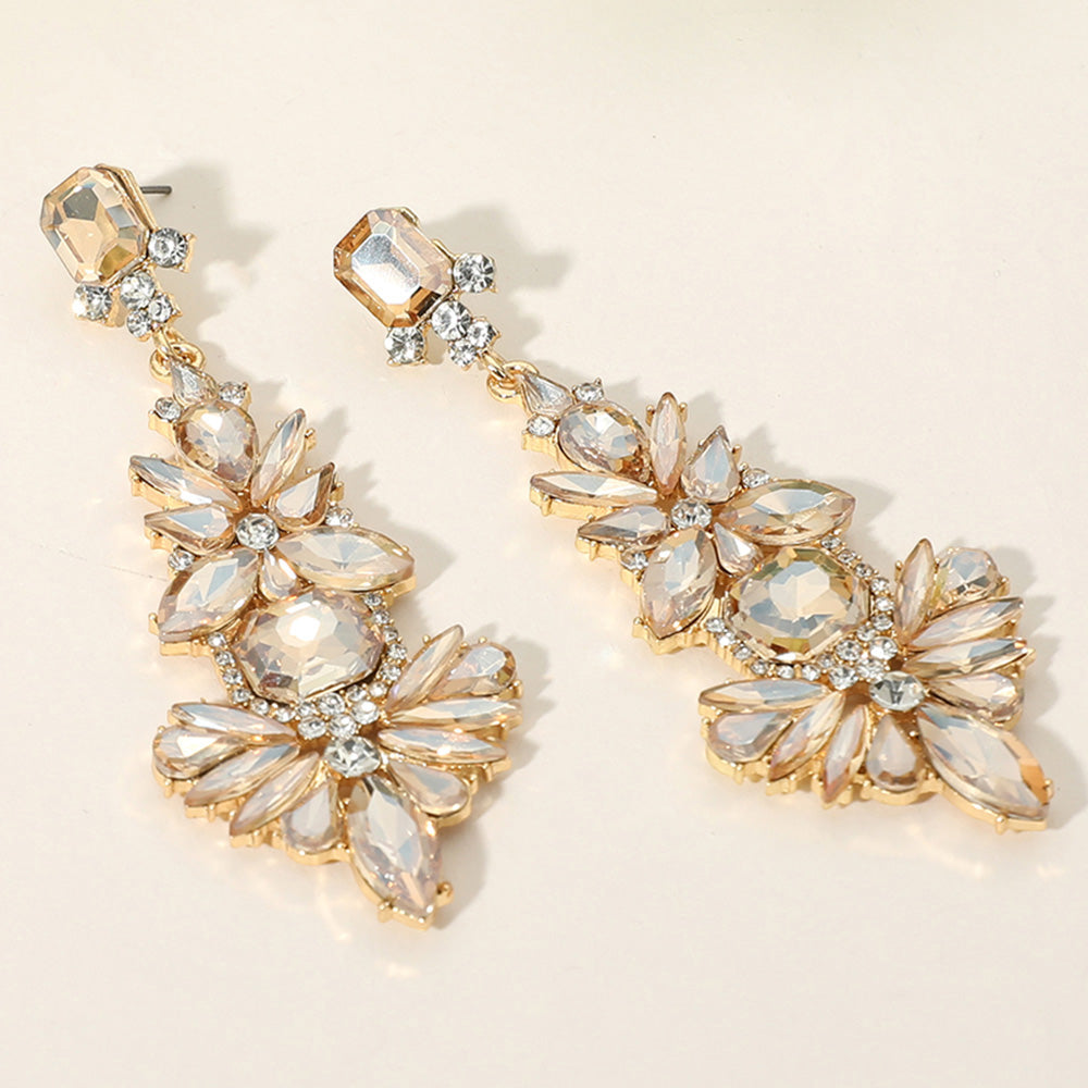 Light Topaz Mixed Stone Embellished Pageant Chandelier Earrings  | Gold Prom Earrings