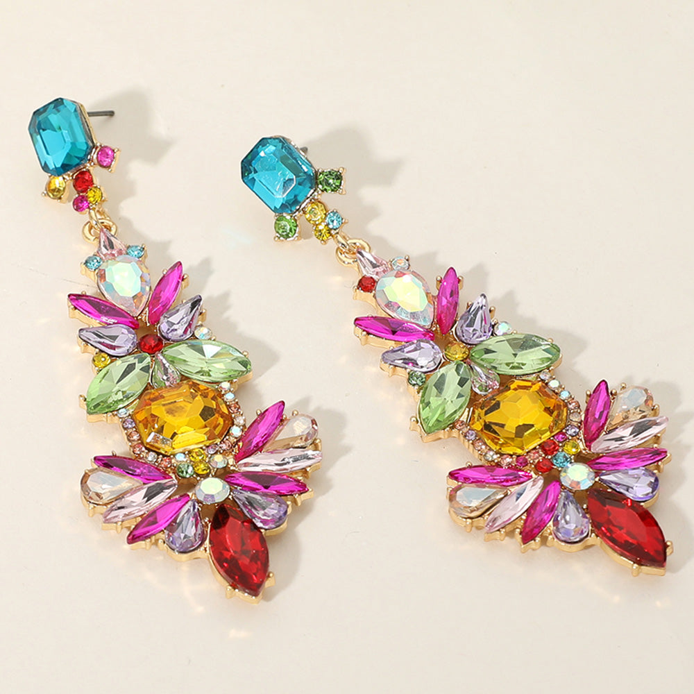 Multi-Color Mixed Stone Embellished Pageant Chandelier Earrings | Multi-Color Prom Earrings