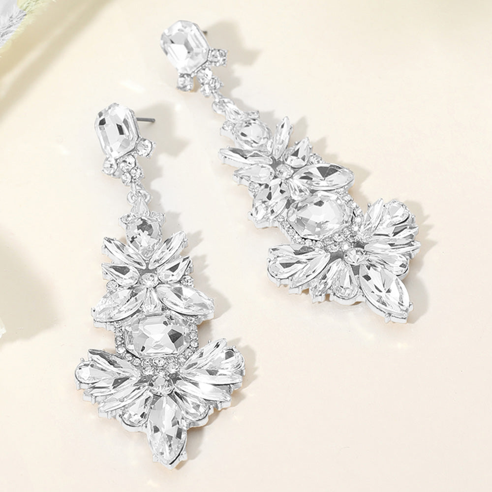 Clear Mixed Stone Embellished Pageant Chandelier Earrings | Clear Prom Earrings