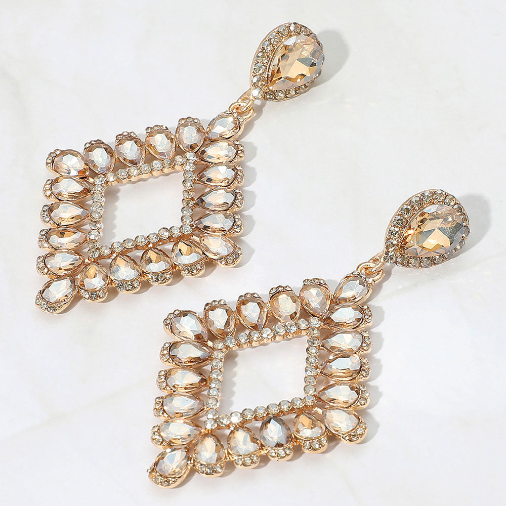 Light Topaz Teardrop Stone Geometric Dangle Earrings