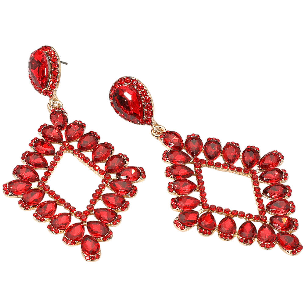 Red Teardrop Stone Geometric Dangle Earrings