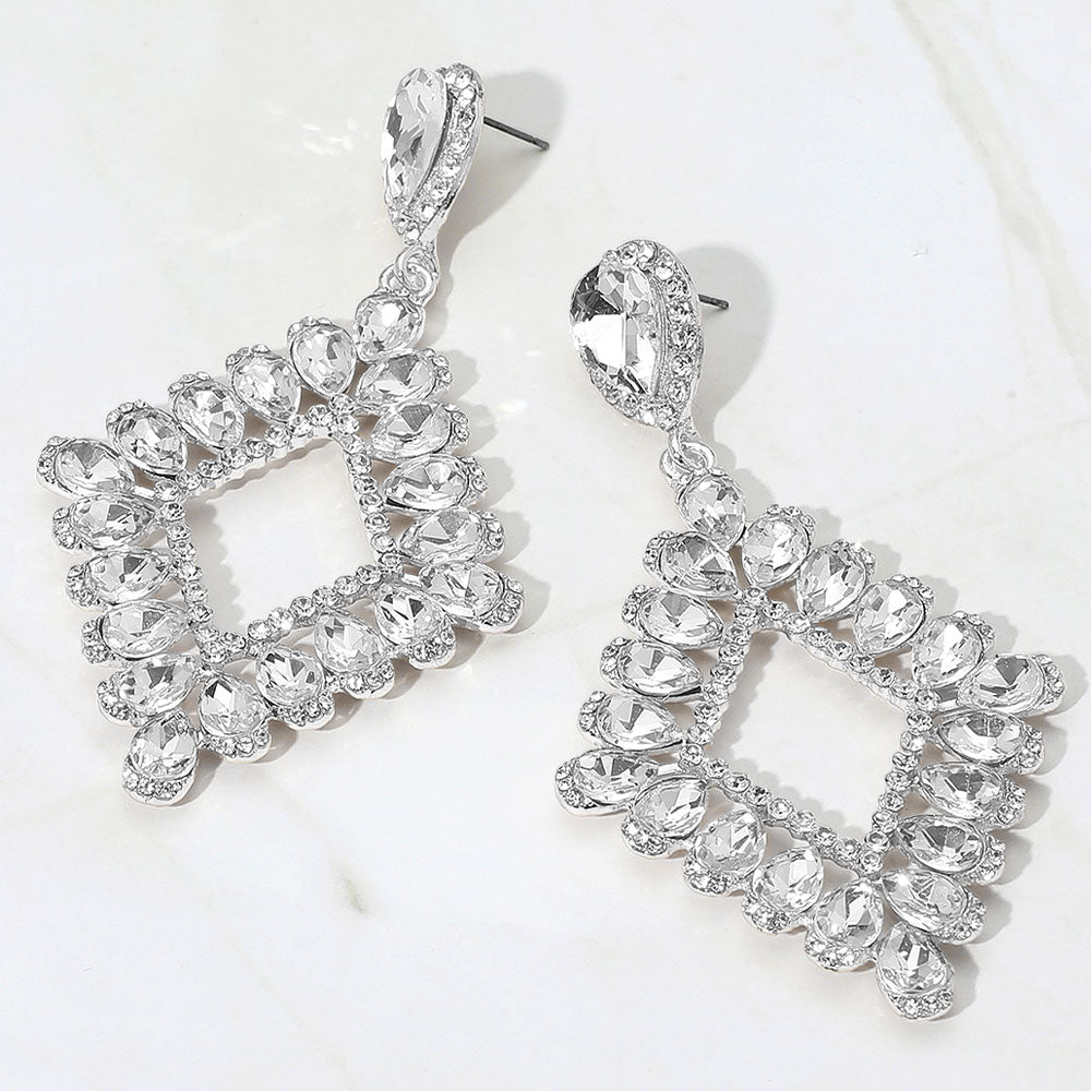 Clear Teardrop Stone Geometric Dangle Earrings