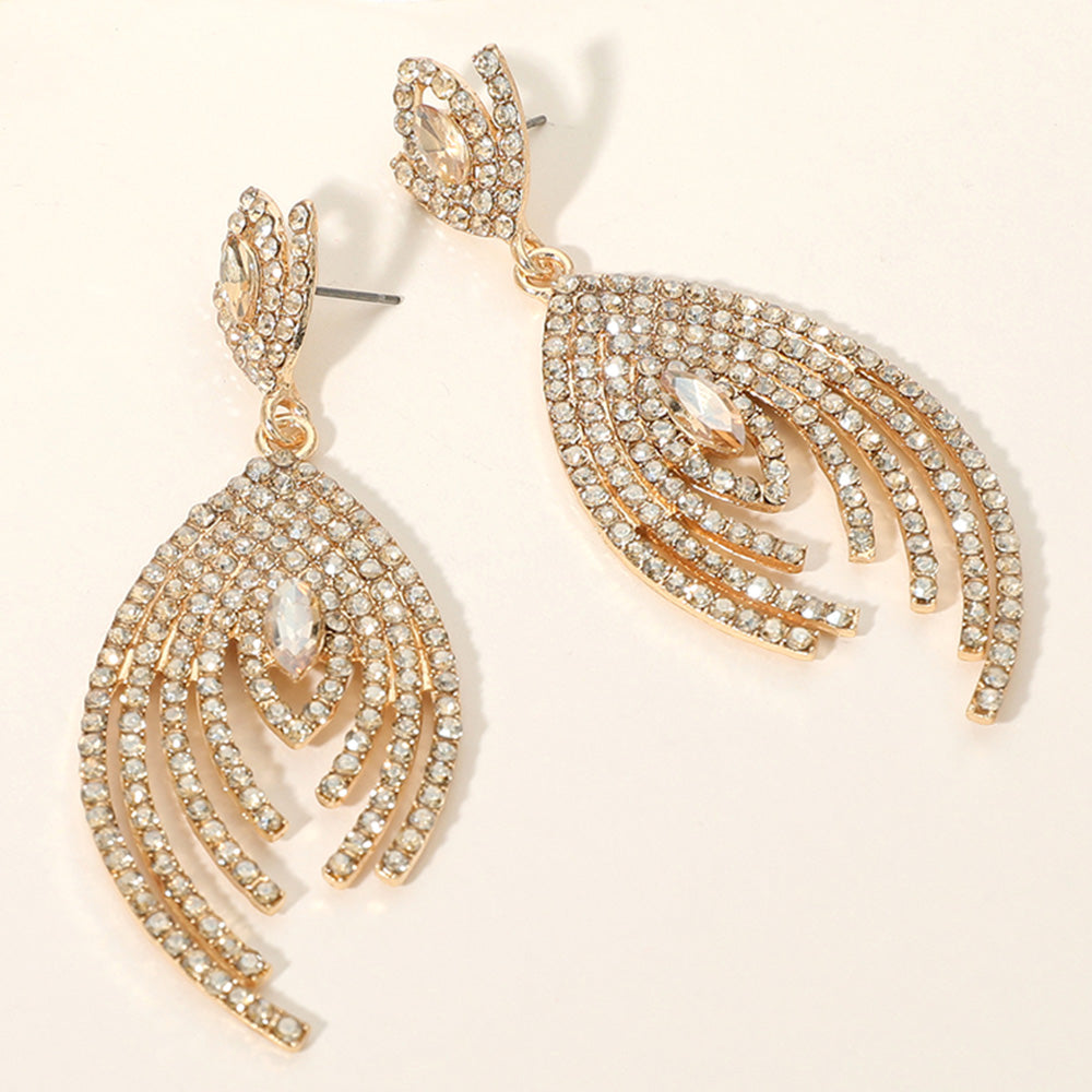 Light Topaz Marquise and Rhinestone Chandelier Pageant Earrings   | Gold Prom Earrings