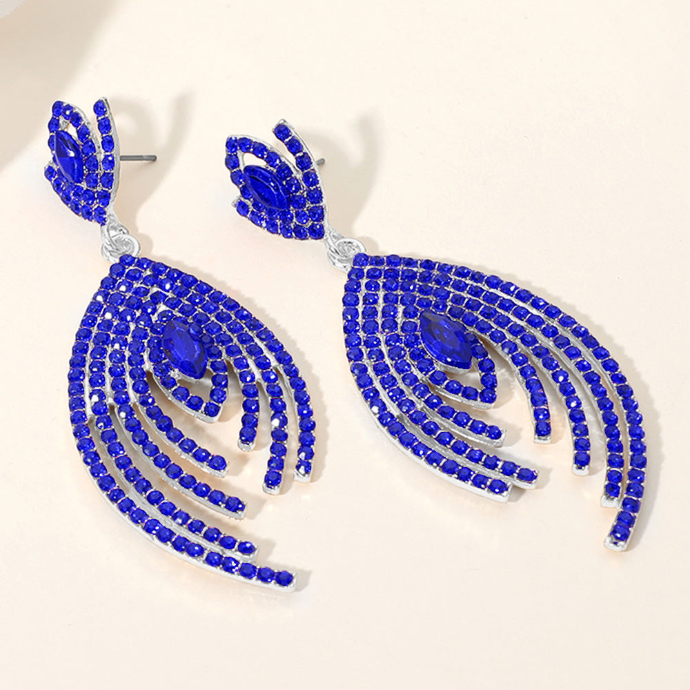 Sapphire Marquise and Rhinestone Chandelier Pageant Earrings   | Blue Prom Earrings