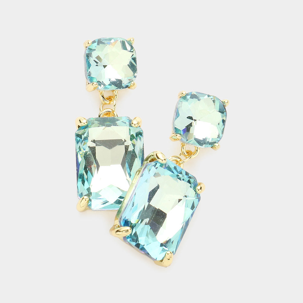 Aqua AB Square Stone Dangle Pageant Earring | Interview Earrings