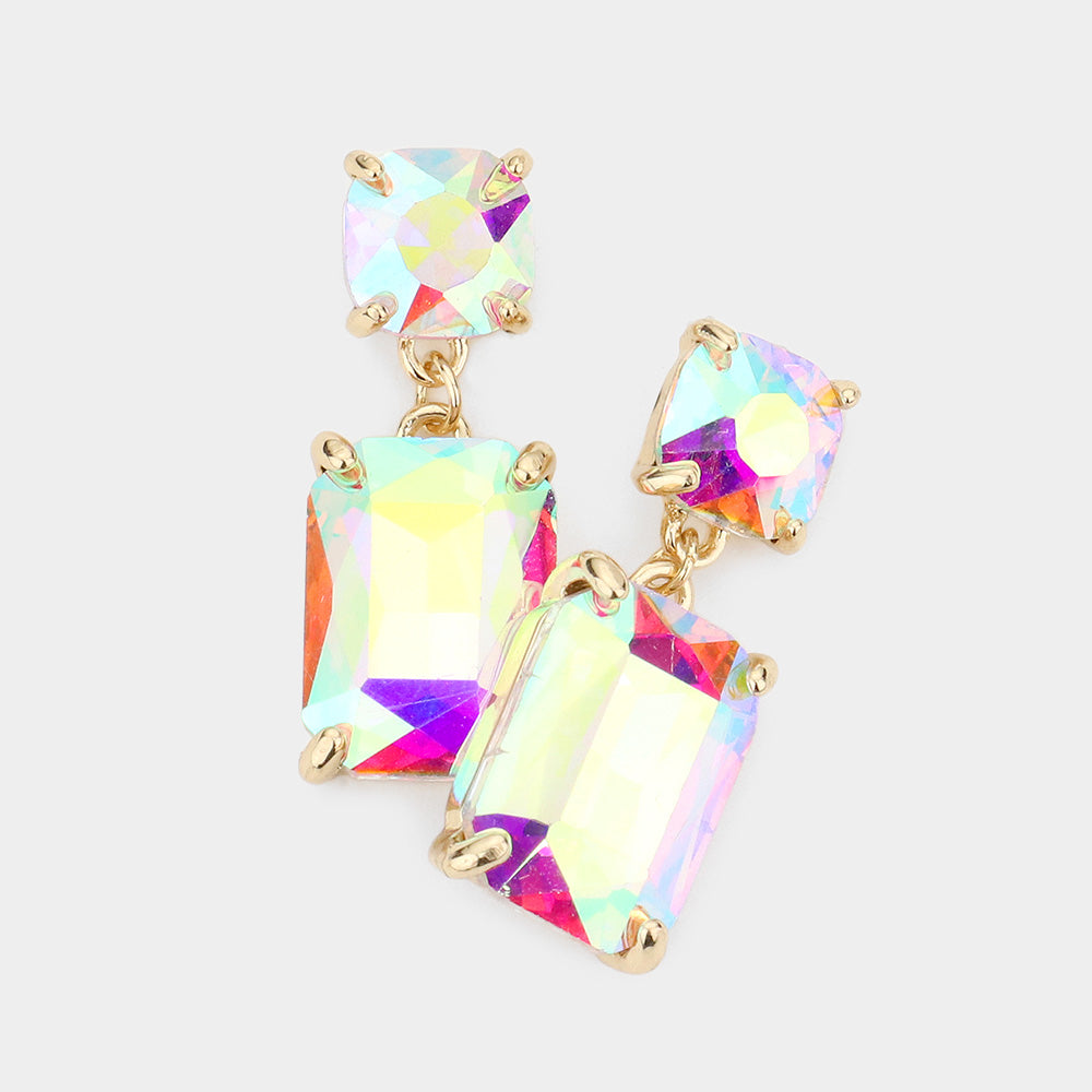 AB Square Stone Dangle Pageant Earring on Gold | Interview Earrings