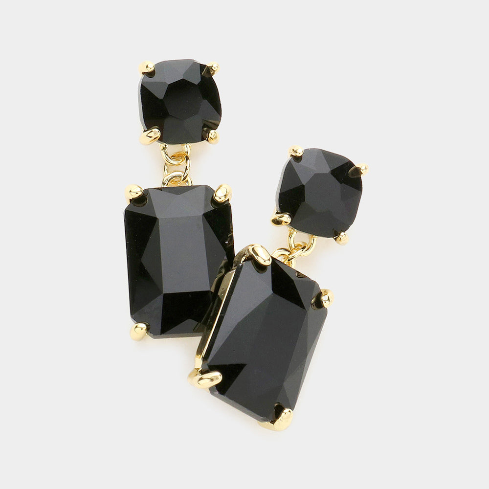 Black Square Stone Dangle Pageant Earring | Interview Earrings