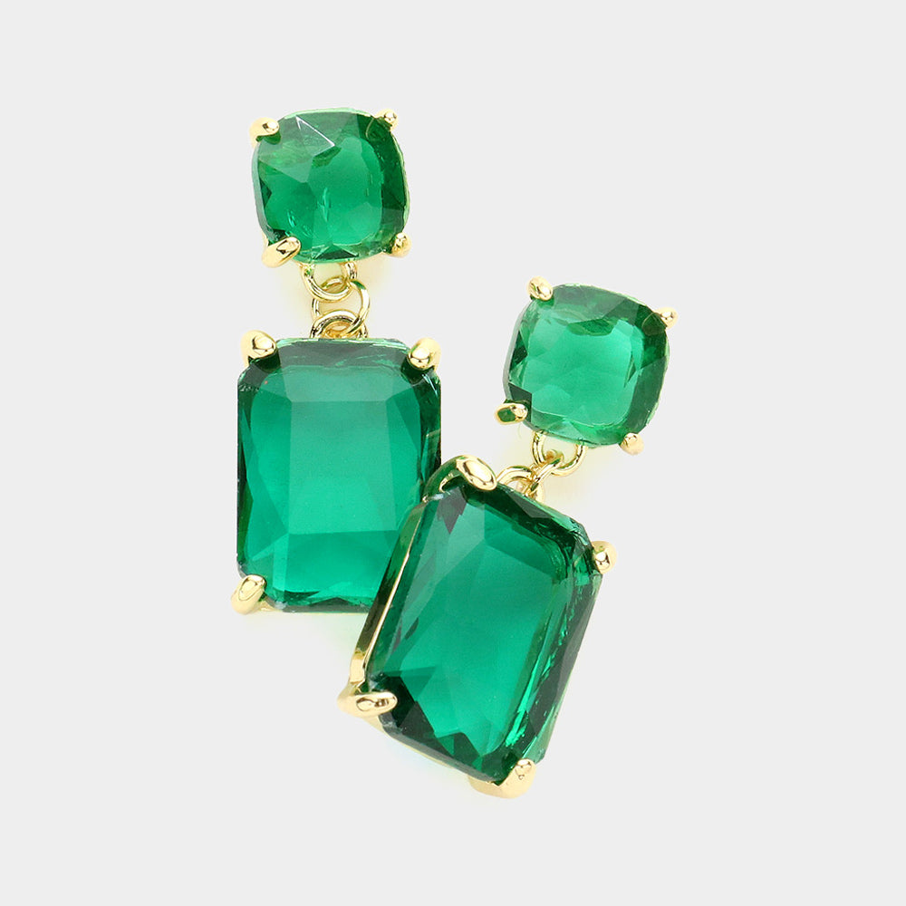 Emerald Square Stone Dangle Pageant Earring | Interview Earrings
