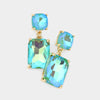 Aqua AB Square Stone Dangle Pageant Earring | Interview Earrings