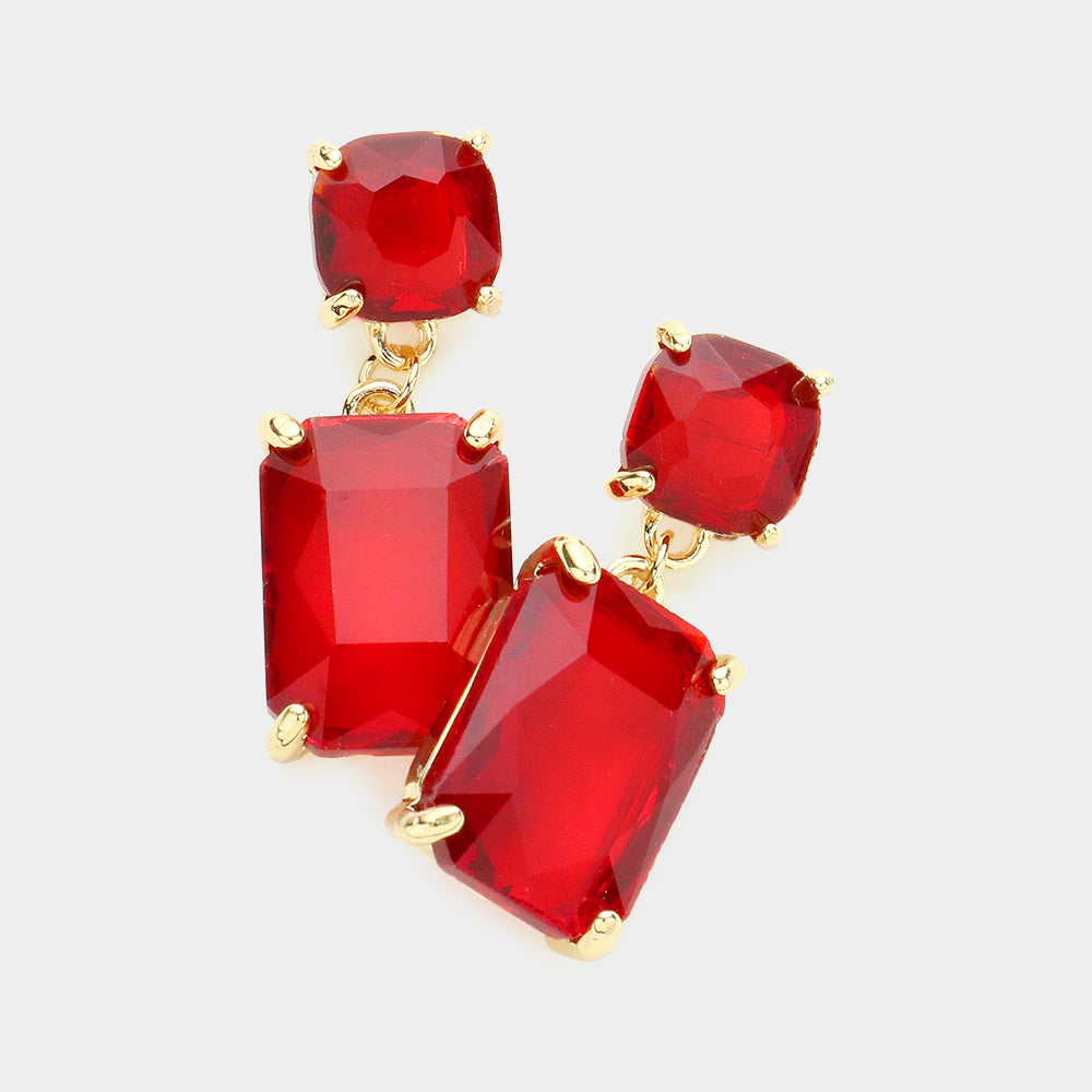 Red Square Stone Dangle Pageant Earring | Interview Earrings