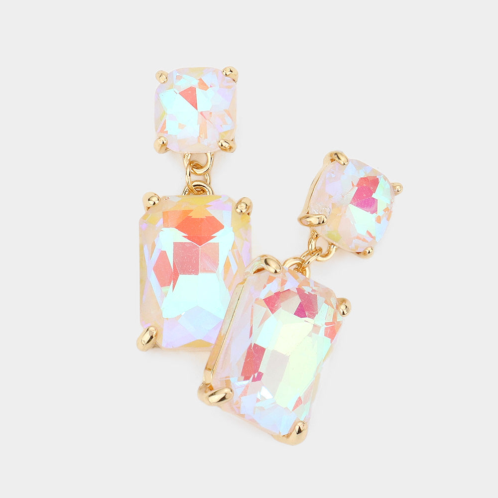 White AB Square Stone Dangle Pageant Earring | Interview Earrings