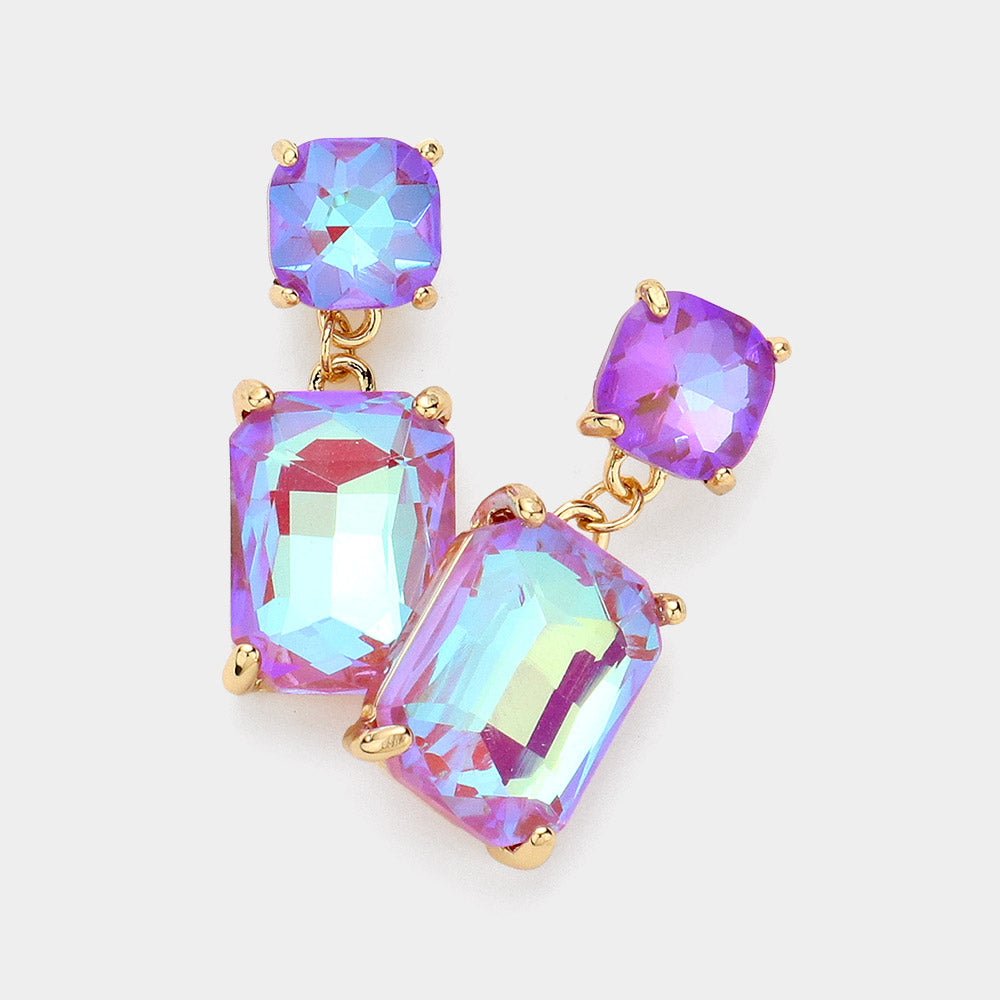 Lavender AB Square Stone Dangle Pageant Earring  | Interview Earrings