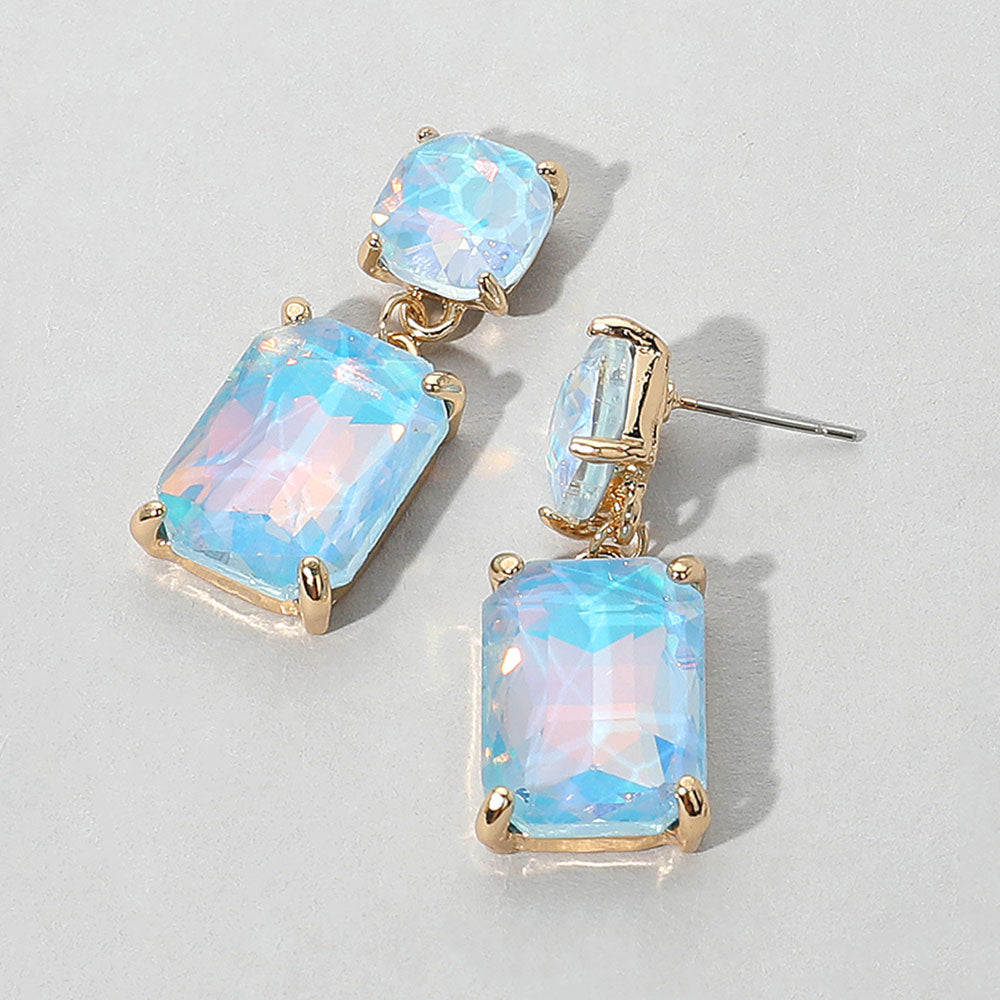 Blue Opal Square Stone Dangle Pageant Earring  | Interview Earrings