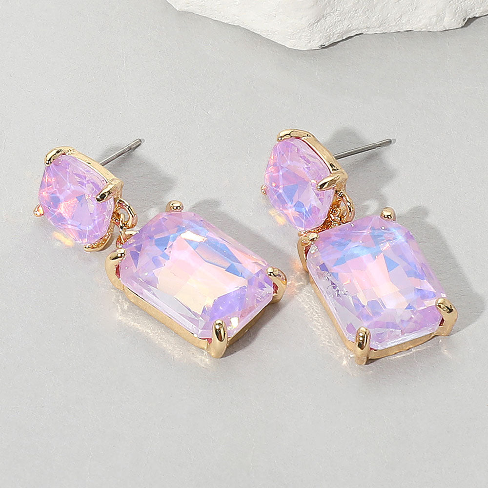 Lavender Opal Square Stone Dangle Pageant Earring  | Interview Earrings