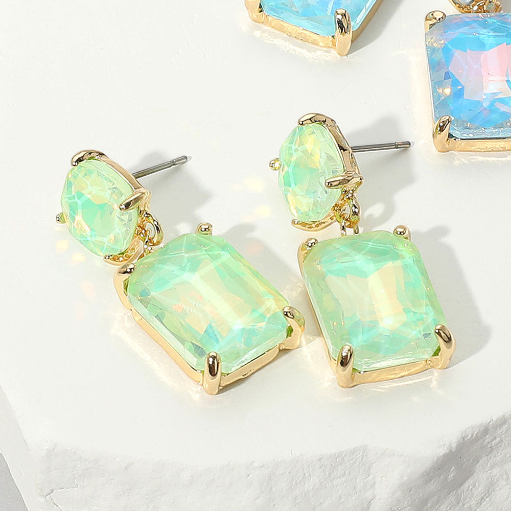 Mint Opal Square Stone Dangle Pageant Earring  | Interview Earrings