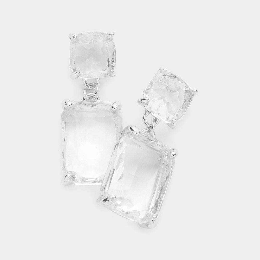 Clear Square Stone Dangle Pageant Earring | Interview Earrings
