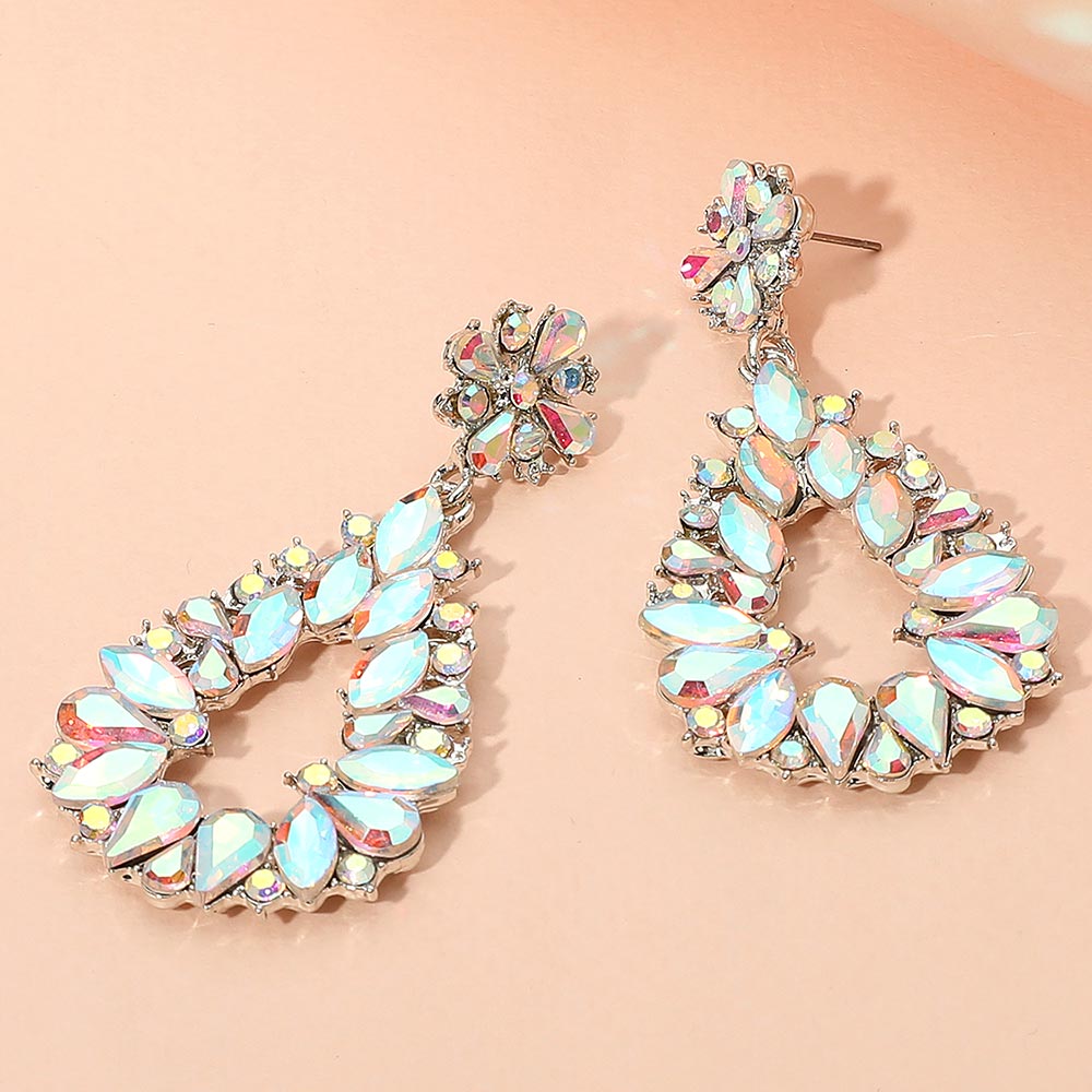 AB Marquise and Teardrop Stone Elongated Open Center Chandelier Pageant Earrings  | Special Occasion Jewelry