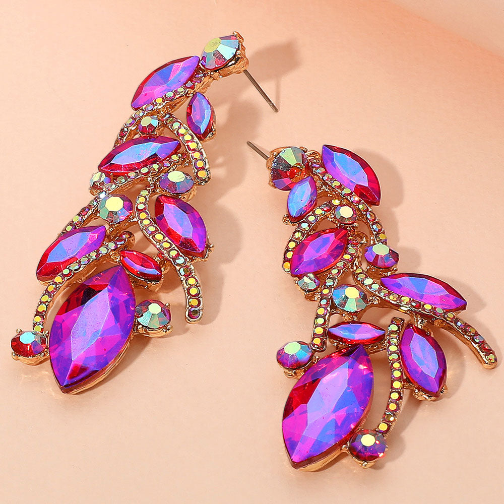 Long Purple AB Marquise Stone and Rhinestone Embellished Pageant Earrings  | Evening Earrings