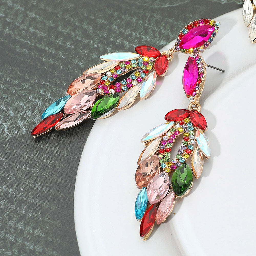 Elegant Multi-Color Marquise Stone and Rhinestone Trimmed Dangle Pageant Earrings | Chandelier Earrings