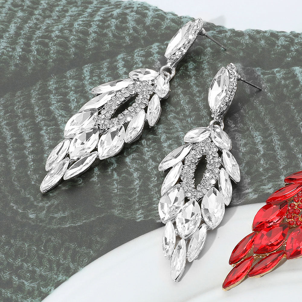 Elegant Clear Marquise Stone and Rhinestone Trimmed Dangle Pageant Earrings  | Chandelier Earrings