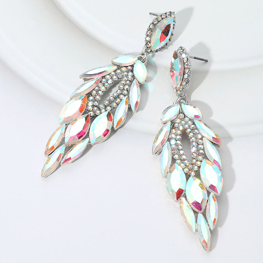 Elegant AB Marquise Stone and Rhinestone Trimmed Dangle Pageant Earrings  | Chandelier Earrings
