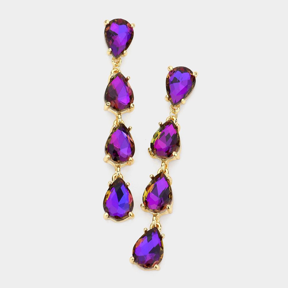 Amethyst Multi Teardrop Dangle Pageant Earrings | Headshot Earrings