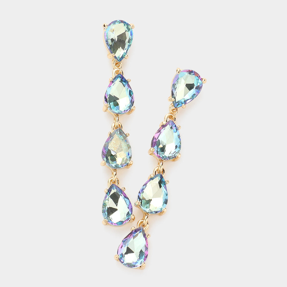 Aqua AB Multi Teardrop Dangle Pageant Earrings | Headshot Earrings