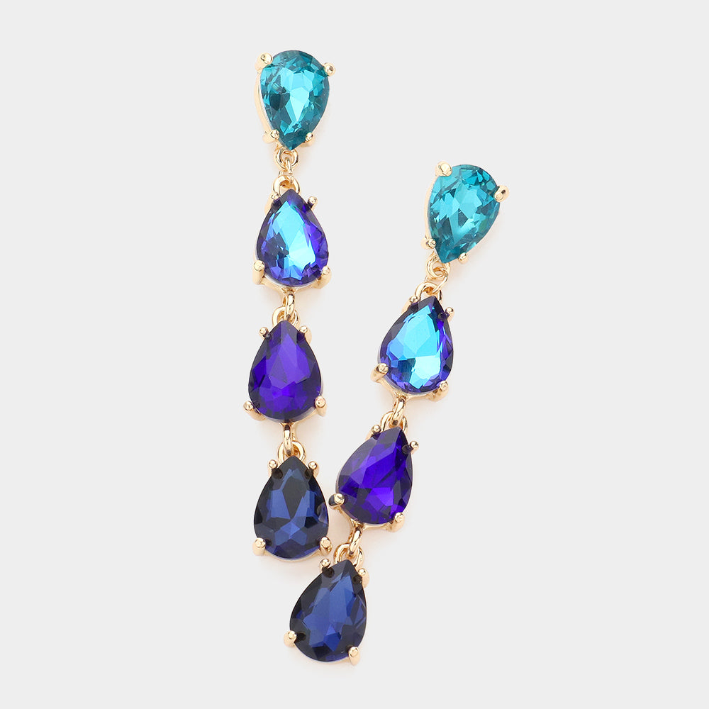 Multi-Color Blue Multi Teardrop Dangle Pageant Earrings | Headshot Earrings