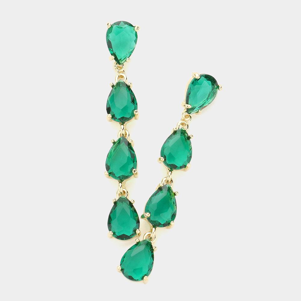 Emerald Multi Teardrop Dangle Pageant Earrings | Headshot Earrings