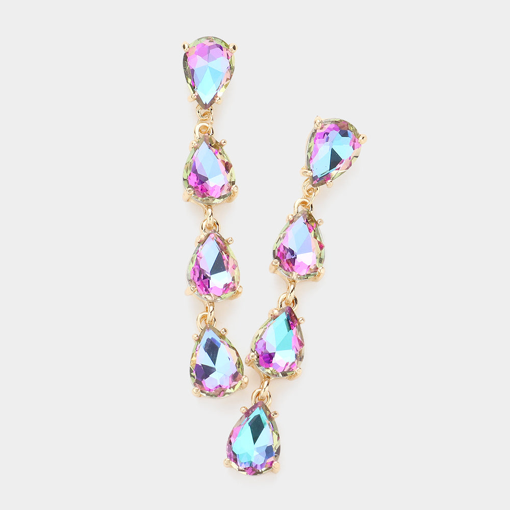 Lavender AB Multi Teardrop Dangle Pageant Earrings | Headshot Earrings